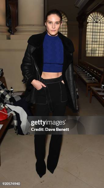 Charlotte Wiggins attends the David Koma show during London Fashion Week February 2018 at BFC Show Space on February 19, 2018 in London, England.