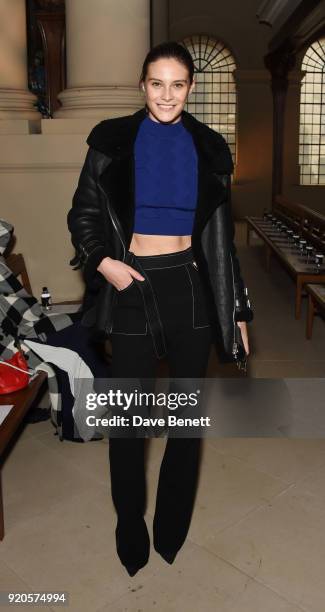 Charlotte Wiggins attends the David Koma show during London Fashion Week February 2018 at BFC Show Space on February 19, 2018 in London, England.