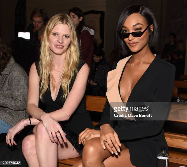 Lara Stone and Jourdan Dunn attends the David Koma show during London Fashion Week February 2018 at BFC Show Space on February 19, 2018 in London,...