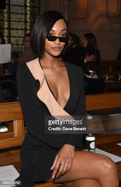 Jourdan Dunn attends the David Koma show during London Fashion Week February 2018 at BFC Show Space on February 19, 2018 in London, England.