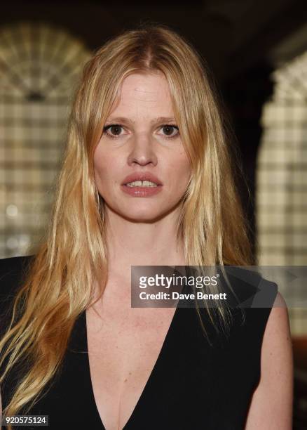 Lara Stone attends the David Koma show during London Fashion Week February 2018 at BFC Show Space on February 19, 2018 in London, England.