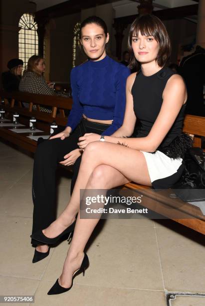 Charlotte Wiggins and Sam Rollinson attend the David Koma show during London Fashion Week February 2018 at BFC Show Space on February 19, 2018 in...