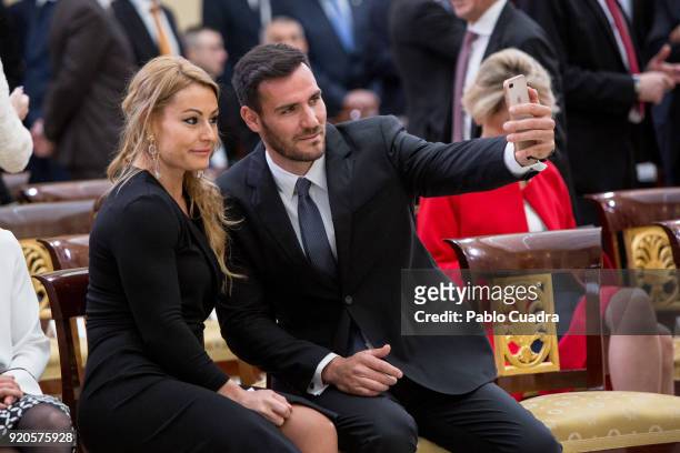 Lidia Valentin and Saul Craviotto attend the National Sports Awards ceremony at El Pardo Palace on February 19, 2018 in Madrid, Spain.