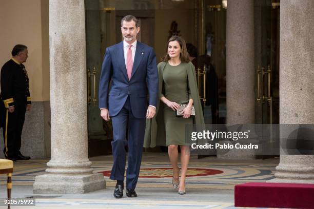 King Felipe VI of Spain and Queen Letizia of Spain attends the National Sports Awards ceremony at El Pardo Palace on February 19, 2018 in Madrid,...