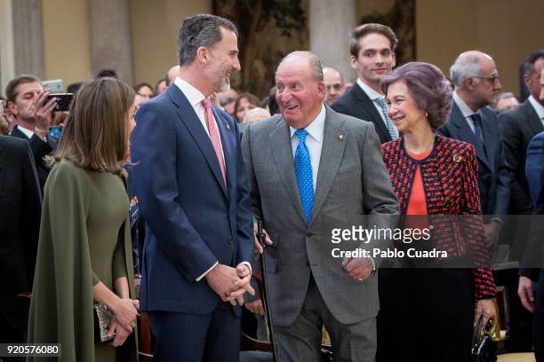 Queen Letizia of Spain, King Felipe VI of Spain, King Juan Carlos and Queen Sofia attend the National Sports Awards ceremony at El Pardo Palace on...