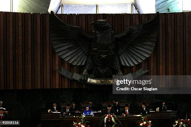 Members of House of Representative council attend the Inauguration ceremony for President Yudhoyono at the House of Representative building on...