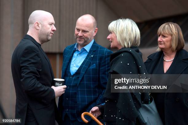 Victims of abuse by former football coach Barry Bennell, Jason Dunsford and Chris Unsworth , talk outside Liverpool Crown Court on February 19, 2018...