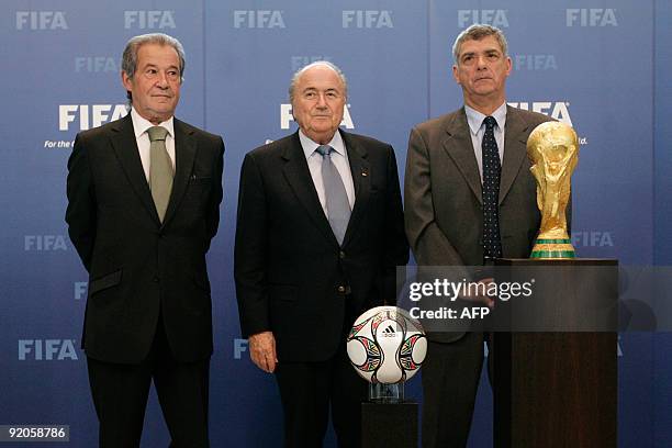 The president of the Portuguese Football Association, Gilberto Madail , FIFA President Joseph Blatter and the president of the Spanish Football...