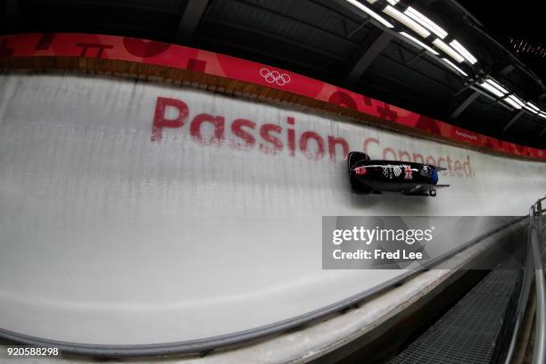 Brad Hall and Joel Fearon of Great Britain make a run during the Men's 2-Man Bobsleigh on day 10 of the PyeongChang 2018 Winter Olympic Games at...