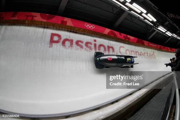 Edson Bindilatti and Edson Ricardo Martins of Brazil make a run during the Men's 2-Man Bobsleigh on day 10 of the PyeongChang 2018 Winter Olympic...