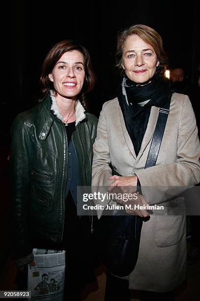 French actress Irene Jacob and Charlotte Rampling attend the 'The White Ribbon' Premiere at Cinematheque Francaise on October 19, 2009 in Paris,...