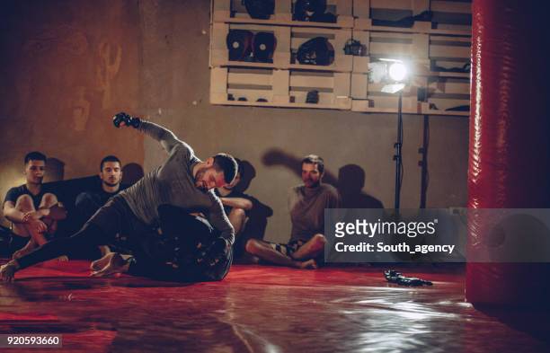 young males practicing mixed martial arts in the gym - mixed martial arts stock pictures, royalty-free photos & images