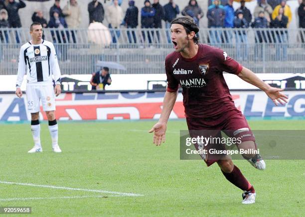 Rolando Bianchi Torino FC celebrates the goal 1-2 during the Serie B match between Ascoli Calcio and Torino FC at Stadio Cino e Lillo Del Duca on...