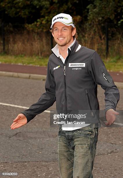 Jenson Button, Formula 1 World Champion, attends a photocall to promote Virgin Media's Speedweek50 broadband service at Bluewater shopping center on...