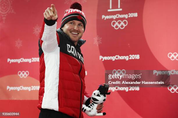 Joint gold medalist Justin Kripps of Canada celebrates during the victory ceremony after the Men's 2-Man Bobsleigh on day 10 of the PyeongChang 2018...