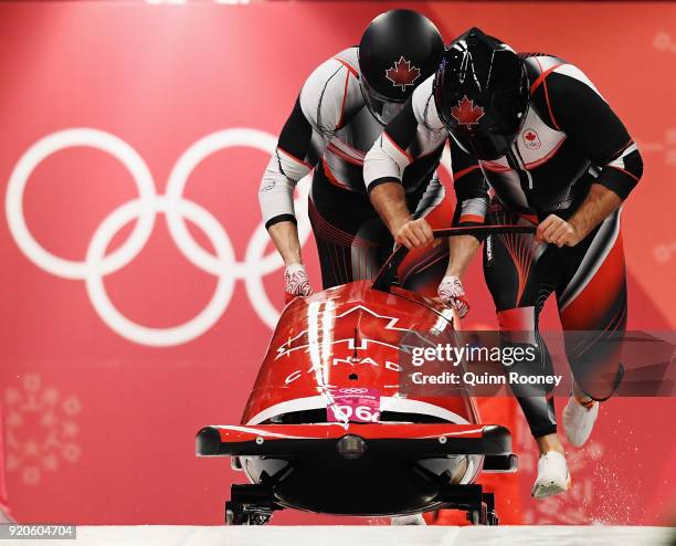 Justin Kripps and Alexander Kopacz of Canada make their final run during the Men's 2-Man Bobsleigh on day 10 of the PyeongChang 2018 Winter Olympic...