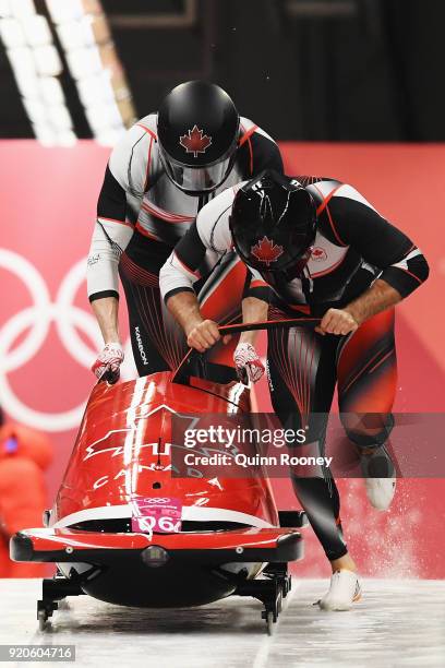 Justin Kripps and Alexander Kopacz of Canada make their final run during the Men's 2-Man Bobsleigh on day 10 of the PyeongChang 2018 Winter Olympic...