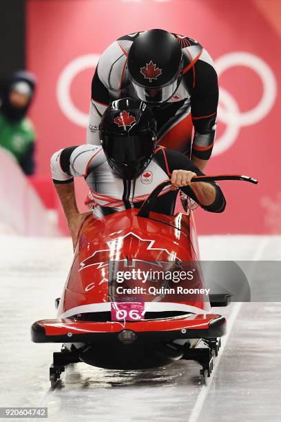 Justin Kripps and Alexander Kopacz of Canada make their final run during the Men's 2-Man Bobsleigh on day 10 of the PyeongChang 2018 Winter Olympic...
