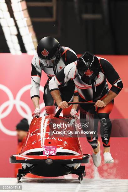 Justin Kripps and Alexander Kopacz of Canada make their final run during the Men's 2-Man Bobsleigh on day 10 of the PyeongChang 2018 Winter Olympic...