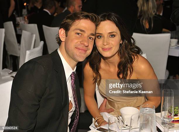 Actor John Krasinski and actress Emily Blunt attend the 16th Annual ELLE Women in Hollywood Tribute at the Four Seasons Hotel on October 19, 2009 in...