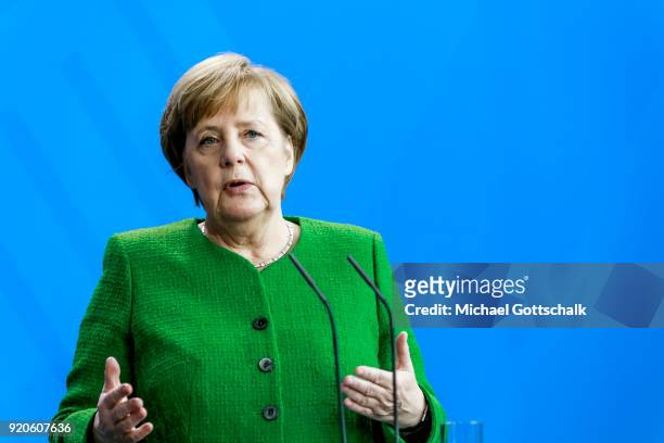 German Chancellor Angeka Merkel and Luxembourg Prime Minister Xavier Bettel attend a meeting with the media following talks at the Chancellery on...