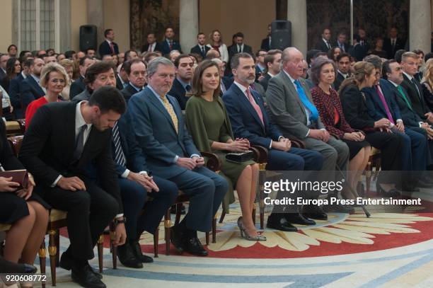 Inigo Mendez de Vigo, Queen Letizia of Spain, King Felipe VI of Spain, King Juan Carlos and Queen Sofia deliver the National Sports Awards at El...