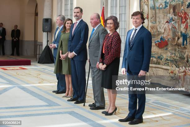Inigo Mendez de Vigo, Queen Letizia of Spain, King Felipe VI of Spain, King Juan Carlos and Queen Sofia deliver the National Sports Awards at El...