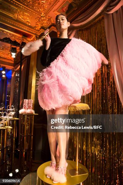 Model is seen during the Sophia Webster presentation during London Fashion Week February 2018 at on February 19, 2018 in London, England.