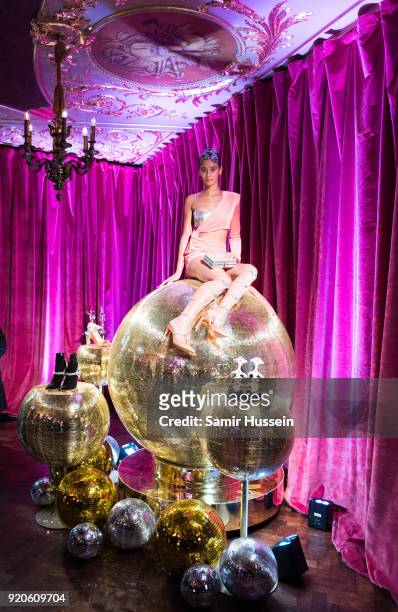 Model poses during the Sophia Webster presentation during London Fashion Week February 2018 at on February 19, 2018 in London, England.
