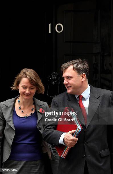 Schools Secretary Ed Balls and his wife, Yvette Cooper, the Secretary of State for Work and Pensions, leave Number 10 Downing Street after the weekly...