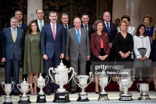 Inigo Mendez de Vigo, Queen Letizia of Spain, King Felipe VI of Spain, King Juan Carlos, Queen Sofia, Lidia Valentin and Maialen Chourraut attend the...