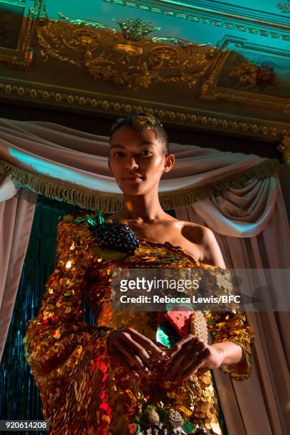 Model is seen during the Sophia Webster presentation during London Fashion Week February 2018 at on February 19, 2018 in London, England.