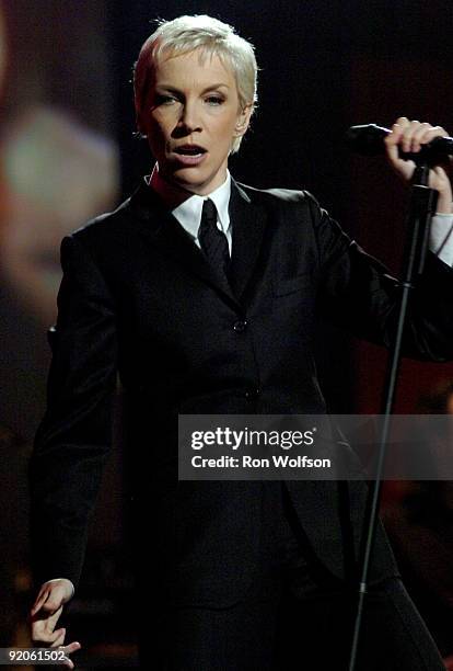 Annie Lennox of The Eurythmics performing a medley of "I've Got A Life"/"Missionary Man"/"Sweet Dreams