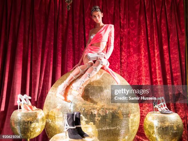 Model poses during the Sophia Webster presentation during London Fashion Week February 2018 at on February 19, 2018 in London, England.