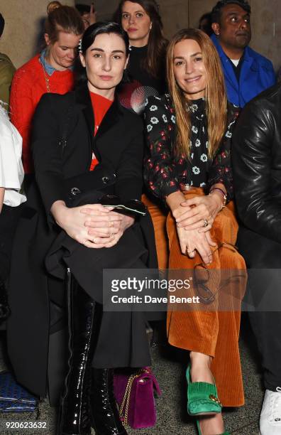 Erin O'Connor and Yasmin Le Bon attend the Christopher Kane show during London Fashion Week February 2018 at Tate Britian on February 19, 2018 in...