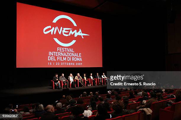 Actor Lorenzo Balducci, Cinematographer Vittorio Storaro, director Carlos Saura, actors Emilia Verginelli, Francesca Inaudi, producer Andrea...