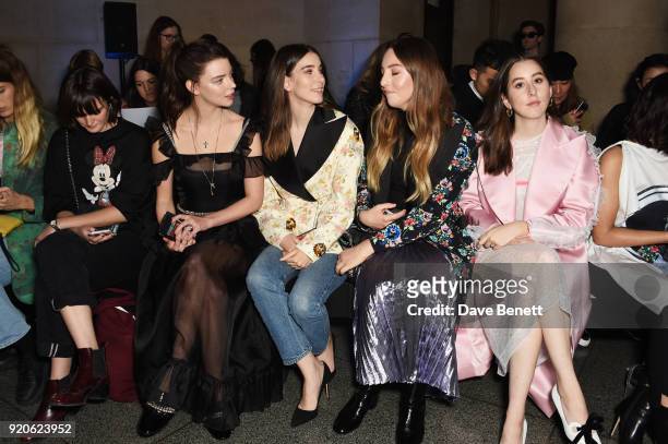 Sam Rollinson, Anya Taylor-Joy, and Danielle Haim, Este Haim and Alana Haim of Haim attend the Christopher Kane show during London Fashion Week...