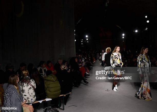 Models walk the runway at the Marques'Almeida show during London Fashion Week February 2018 on February 19, 2018 in London, England.