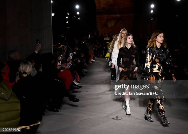 Models walk the runway at the Marques'Almeida show during London Fashion Week February 2018 on February 19, 2018 in London, England.