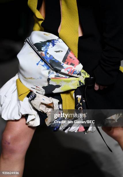 Model, detail, walks the runway at the Marques'Almeida show during London Fashion Week February 2018 on February 19, 2018 in London, England.