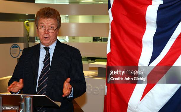 Colin Moynihan, Chairman of the British Olympic Association, addresses the guests at the opening of BOA's new offices on October 20, 2009 in London,...
