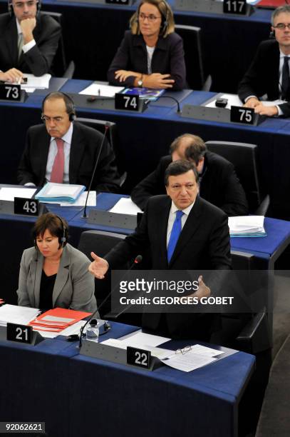 European Commission President Jose Manuel Barroso responds to questions posed by MEP's in the European Parliament on October 21, 2009 in Strasbourg,...