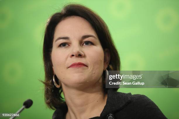 Annalena Baerbock, new co-leader of the German Greens Party , speaks to the media at party headquarters on February 19, 2018 in Berlin, Germany....