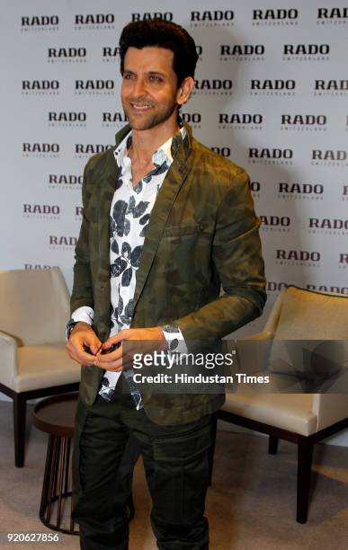 Bollywood actor Hrithik Roshan posing for photographs after the launch of Rado's new store on February 14, 2018 at Hotel Andaz, Aerocity in New...