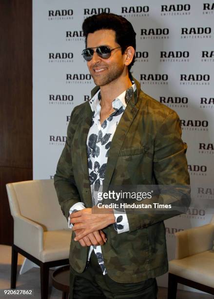 Bollywood actor Hrithik Roshan posing for photographs after the launch of Rado's new store on February 14, 2018 at Hotel Andaz, Aerocity in New...