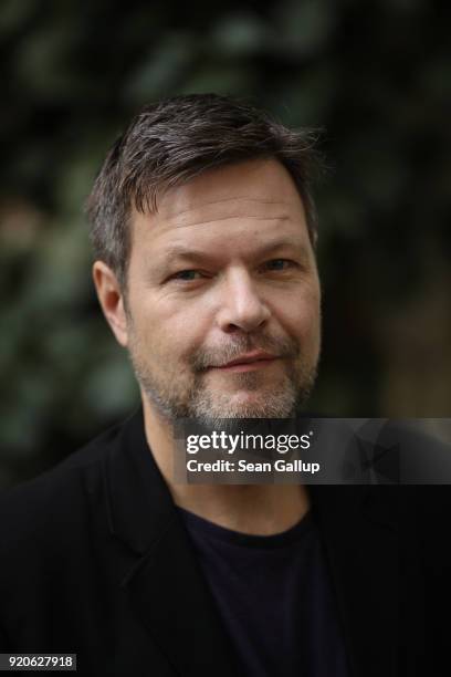 Robert Habeck, new co-leader of the German Greens Party , poses for a brief portrait at party headquarters on February 19, 2018 in Berlin, Germany....