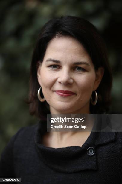 Annalena Baerbock, new co-leader of the German Greens Party , poses for a brief portrait at party headquarters on February 19, 2018 in Berlin,...