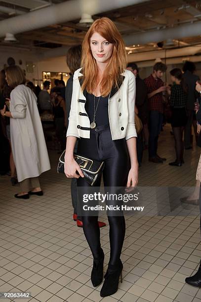 Jessie Good attends the launch of the Kitsune pop-up store suring London Fashion Week Spring/Summer 2010 at Bluebird on September 21, 2009 in London,...