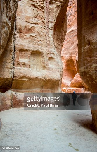Little boy exploring the Siq, the entrance in Petra