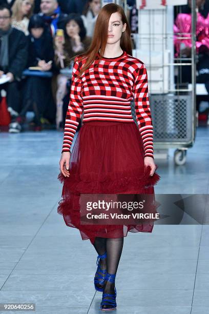 Model walks the runway at the Molly Goddard Ready to Wear Fall/Winter 2018-2019 fashion show during London Fashion Week February 2018 on February 17,...